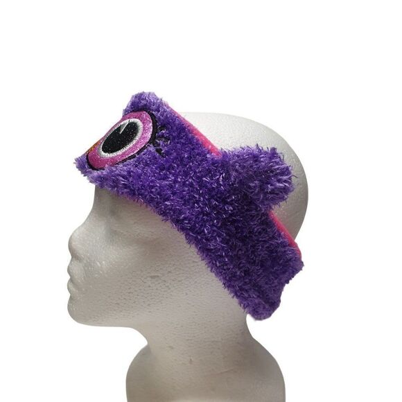 Girls Winter Fleece Ear Warmer Headband Purple Owl Eyes Plush Headband - Picture 4 of 6